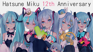 Hatsune Miku Vocaloid Simple Background Anime Girls Blue Hair Blue Eyes Twintails 9580x2904 Wallpaper