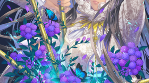 Anime Girls Portrait Display White Dress Purple Eyes Purple Flowers Long Hair Looking At Viewer Peta 1000x1414 Wallpaper