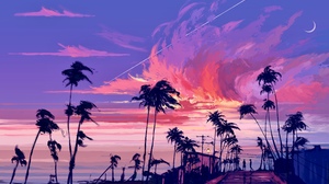Palm Trees Sun Clouds Beach Digital Painting Painting Digital Digital Art 4134x2776 Wallpaper