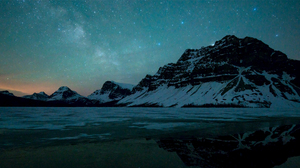 4K Snow Mountains Stars Starry Night Reflection 3840x1600 Wallpaper