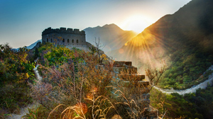 Landscape 4K Great Wall Of China Mountains Building Forest Sun Nature 3840x2160 Wallpaper
