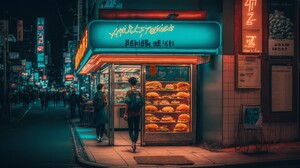 Ai Art Illustration Tokyo Japan Street Neon Food Street Light Lights Backpacks 4579x2616 Wallpaper