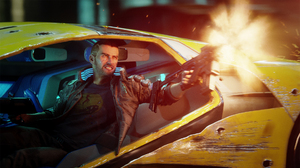 Fighting In Car Cyberpunk Video Games Gun Video Game Art Beard Car Shooting CGi 1920x1080 Wallpaper