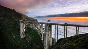 Nature Bridge Water Mountains Sunset Glow Bixby Creek Bridge California Big Sur 3840x2400 Wallpaper