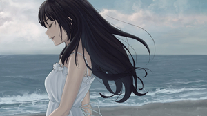Anime Anime Girls Beach Sky Dress Sun Dress Black Hair Kousaka Reina Hibike Euphonium 2126x1354 Wallpaper