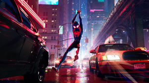 Spider Man Spider Man Into The Spider Verse Marvel Comics Superhero Car Taxi City Urban Movies Anima 1920x1080 Wallpaper