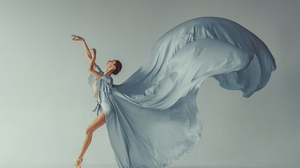 Levente Szabo Women Ballerina Brunette Dress Blue Clothing Ballet Slippers Studio 2048x1366 Wallpaper