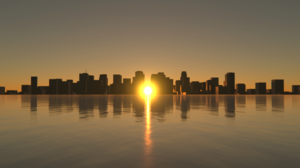 City Skyscraper Sea Building Town Architecture Reflection Water Golden Hour Sketchup V Ray CGi Sunse 1920x991 Wallpaper
