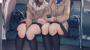 Anime Girls Schoolgirl Sleeping Smartphone School Uniform Sitting Portrait Display Closed Eyes Bow T 2894x4093 wallpaper