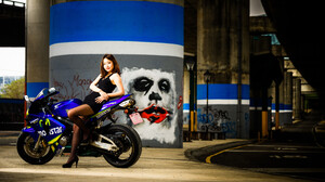 Asian Model Women Long Hair Dark Hair Sitting Motorcycle 5760x3840 wallpaper