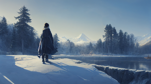 Ai Art Walking Winter Painting Landscape Snow 2304x1536 Wallpaper