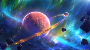 ERA 7 Digital Digital Art Artwork Illustration Space Galaxy Stars Asteroid Planet Saturn Planetary R 2560x1463 Wallpaper