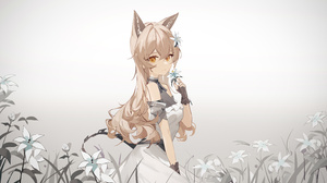 Anime Anime Girls Digital Digital Art Artwork 2D Looking At Viewer Fox Ears Fox Girl Simple Backgrou 6803x3827 Wallpaper