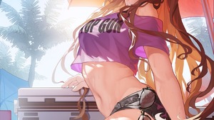 Anime Anime Girls Umbrella Brunette Brown Eyes Sunglasses Palm Trees Smiling Long Hair 1060x1500 Wallpaper