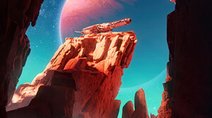 Digital Digital Art Artwork Illustration Space Planet Fantasy Art Spaceship Cave Mountains Rock Form 3000x4000 Wallpaper
