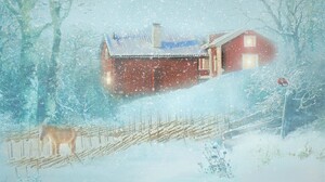 House Country Winter Snow Snowfall Fence Cardinal Donkey 2048x1411 Wallpaper