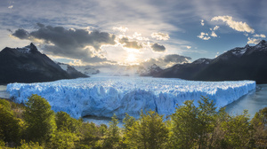 Nature Mountains Landscape Clouds Sky Sun Sunlight Ice Trees Snow Water Glacier Patagonia Argentina  2800x1330 Wallpaper