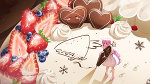 Anime Anime Girls Strawberries Blueberries Fruit Frosting Cake Sweets Long Hair Dress Snowflakes Pin 3500x1862 Wallpaper
