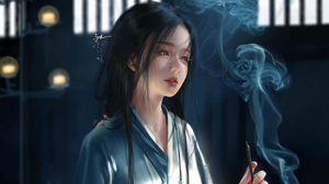 WLOP Fantasy Girl Smoke Asian 1920x1080 wallpaper