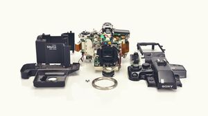 Disassembly Camera Simple Background White Background Sony Parts Technology Minimalism 8194x7499 wallpaper