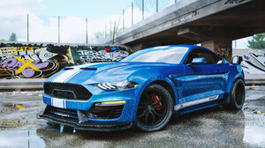Shelby Asphalt Wet Blue Cars Car CGi Render Digital Art Vehicle 2800x1911 Wallpaper