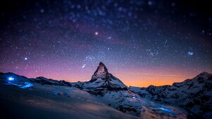 Artistic Dark Earth Matterhorn Mountain Sky Snow Space Starry Sky Stars Switzerland 1920x1200 Wallpaper