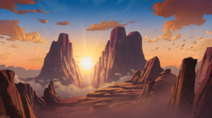 Wopgnop Digital Art Illustration Landscape Nature Sunset Desert Rock Formation Clouds Birds Environm 3840x2160 Wallpaper
