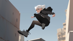 Illustration Parkour Cartoon White Hair Women Jumping 2912x1632 wallpaper