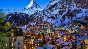 Man Made Village Matterhorn Switzerland Alps Winter Snow 1920x1440 Wallpaper