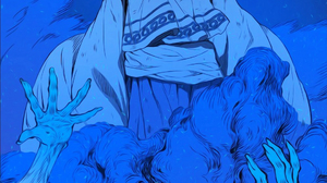 Sword Sheaths Child Manga Manhua Manhwa Webtoon Blue Background Yellow Eyes Horns Devil Horns Mask 1920x3490 Wallpaper