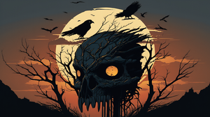 Ai Art Illustration Raven Skull Crows Birds Animals 3136x1792 wallpaper