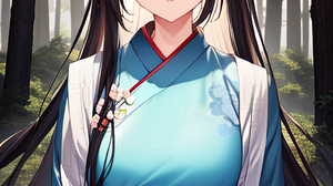 Anime Anime Girls Original Characters Artwork Digital Art Vertical Flower In Hair Long Hair Blue Eye 1024x1536 Wallpaper