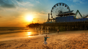 Trey Ratcliff 4K Photography California Beach Ferris Wheel Sunset Sunset Glow 3840x2160 Wallpaper