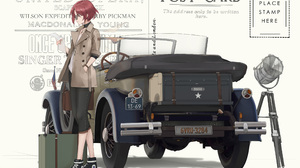 Anime Girls Anime Car Brief Case Redhead Glasses Hands In Pockets Shoes Red Eyes Cross Necklace Arkn 3508x2480 Wallpaper