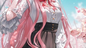 Anime Anime Girls Portrait Display Long Hair Pink Hair Pink Eyes Bow Tie Flowers Uniform Hat Looking 4320x7200 Wallpaper
