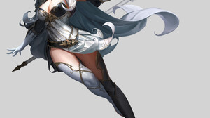 Daeho Cha Drawing Women Silver Hair Looking Away Dress Weapon Staff White Clothing Cape Simple Backg 1920x2161 Wallpaper