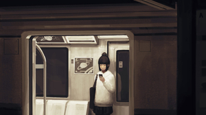 Train Phone Anime Girls Closed Eyes Hairbun 7680x4320 Wallpaper