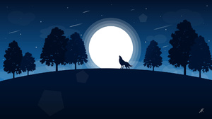 Night Vector Illustration Wolf Animals Moon 1920x1080 Wallpaper