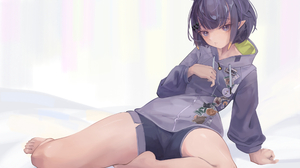 Virtual Youtuber Hololive Hololive English Ninomae Inanis Sitting On Bed Looking At Viewer Purple Ho 2016x1399 Wallpaper