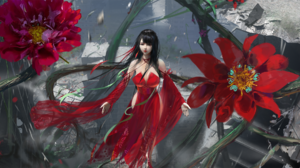 Original Characters Anime Anime Girls 2D Artwork Drawing Ydiya Kai Dress Flowers Bare Shoulders Long 2400x1080 Wallpaper