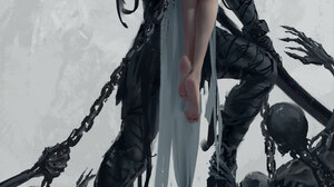 WLOP Women Drawn Fantasy Girl Fantasy Art Skeleton Ghostblade 1142x2192 Wallpaper