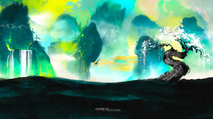 Fog Hill Of Five Elements Colorful Anime Mountains Water Waterfall Artwork Chinese 1920x915 Wallpaper
