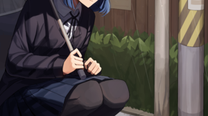 Anime Girls Rain Umbrella Creature Water Schoolgirl School Uniform Blushing Short Hair Leaves Vertic 3808x6312 Wallpaper