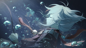 Kaedehara Kazuha Genshin Impact Anime Boys Underwater Water Bubbles Closed Eyes 4096x2160 Wallpaper