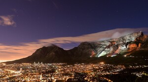 Mountains City Cape Town City Lights Cityscape Table Mountain Clouds Night Lights 2180x1080 Wallpaper