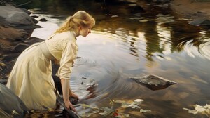 Ai Art Women Painting Anders Zorn River Landscape Water 3854x2160 Wallpaper