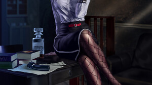 Simon Si Vertical Sitting On The Table Indoors Sitting On Desk Artwork Noir Video Game Characters Gu 1920x2791 wallpaper