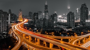 China City Building Skyscraper Highway Time Lapse Night 2000x1234 Wallpaper