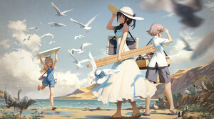Alice Gear Aegis AGO Sky Anime Girls Women Trio Garyu Emi Tenko Sora Miyaminami Hikari Beach Women O 3077x1838 Wallpaper