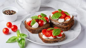 Tomatoes Mozzarella Toast Still Life Food Leaves 2000x1335 Wallpaper